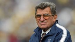 ANN ABOR, MI - OCTOBER 12: Head Coach Joe Paterno of the Penn St. Nittany Lions watches the game against the Michigan Wolverines on October 12, 2002 at Michigan Stadium in Ann Arbor, Michigan. The Wolverines beat the Nittany Lions 27-24 in the first overtime ever in Michigan Stadium. (Photo by Danny Moloshok/Getty Images) 