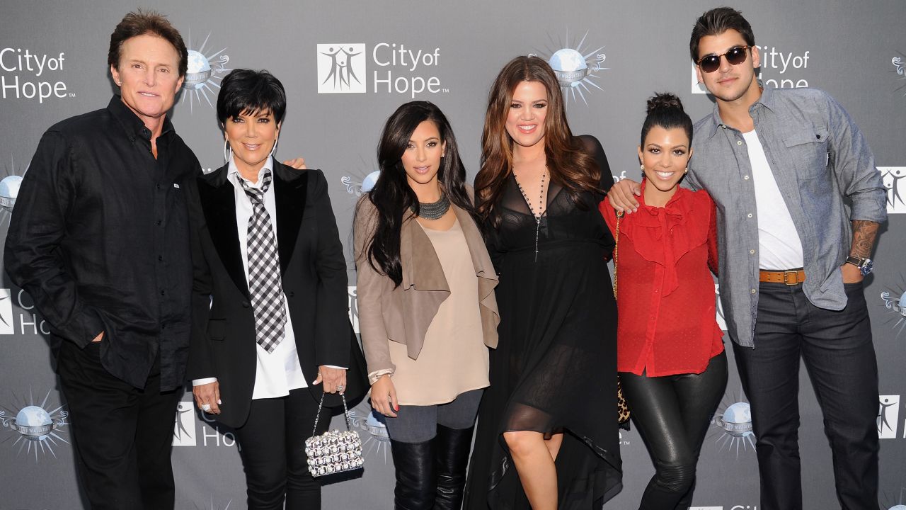 The whole family: Bruce Jenner, from left, and the Kardashians; Kris, Kim, Khloe, Kourtney and Robert, pose for a family shot.