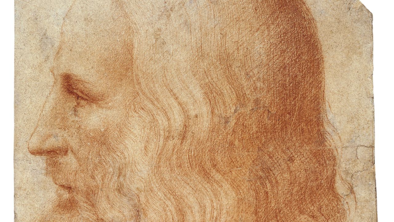 Detail of drawing of Leonardo da Vinci, by Francesco Melzi (1493-1570), c. 1515.