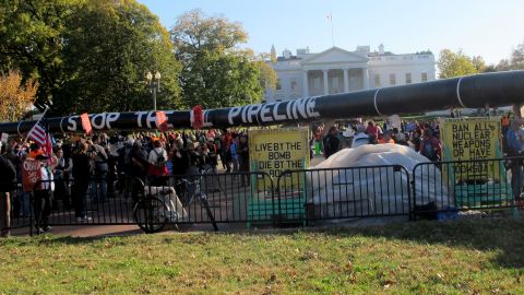 Thousands of demonstrators protested the proposed Keystone XL pipeline outside the White House on Sunday.