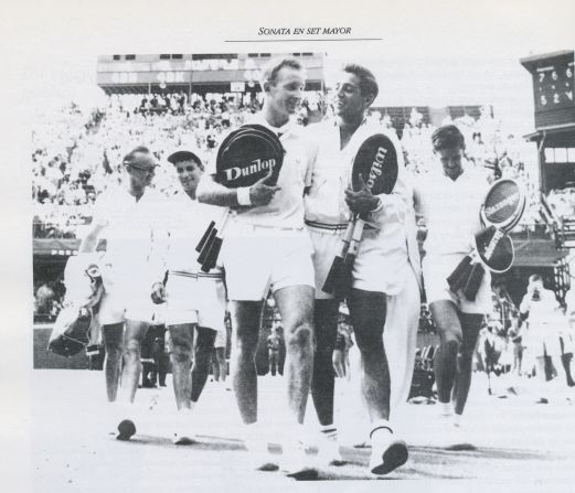 Rafael Osuna walks off court in the 1962 Davis Cup final with Australian legend Rod 'Rocket' Laver.