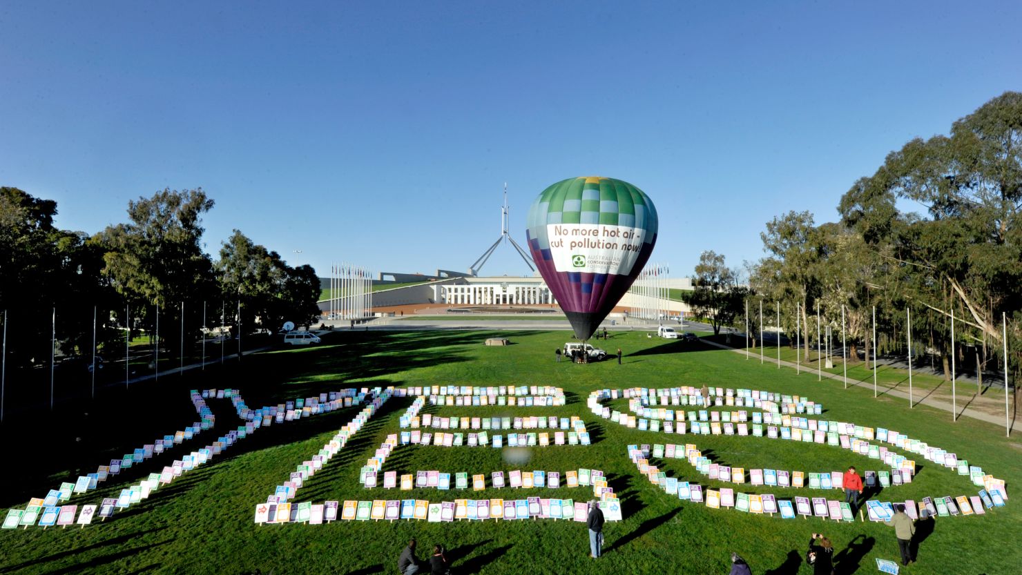 A hot air balloon stands in front of Parliament House in Australia's capital, Canberra during a pro-carbon tax rally in October.