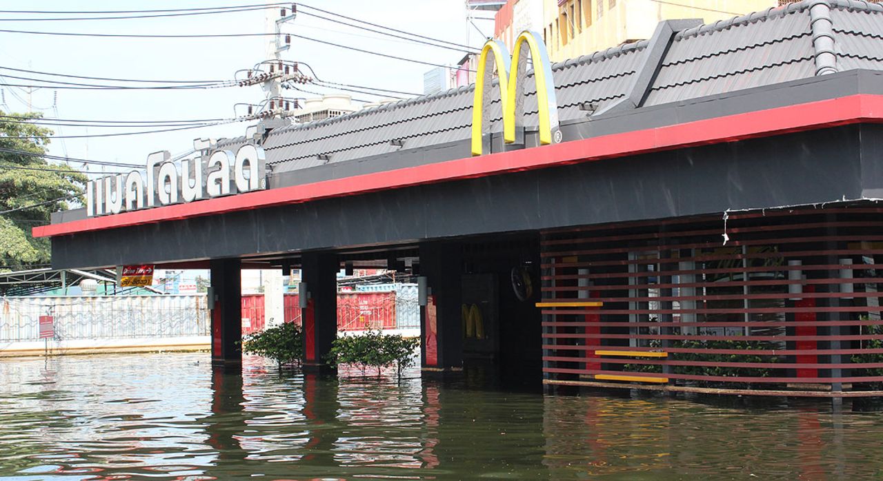 This drive-thru McDonalds in the Lumlukka district of northern Bangkok can now accommodate boats.