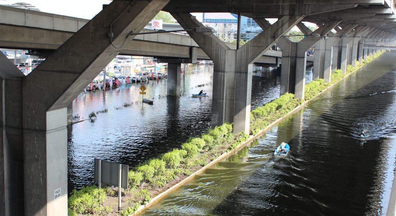 Cars have been replaced by boats, dinghies and anything else that can float.