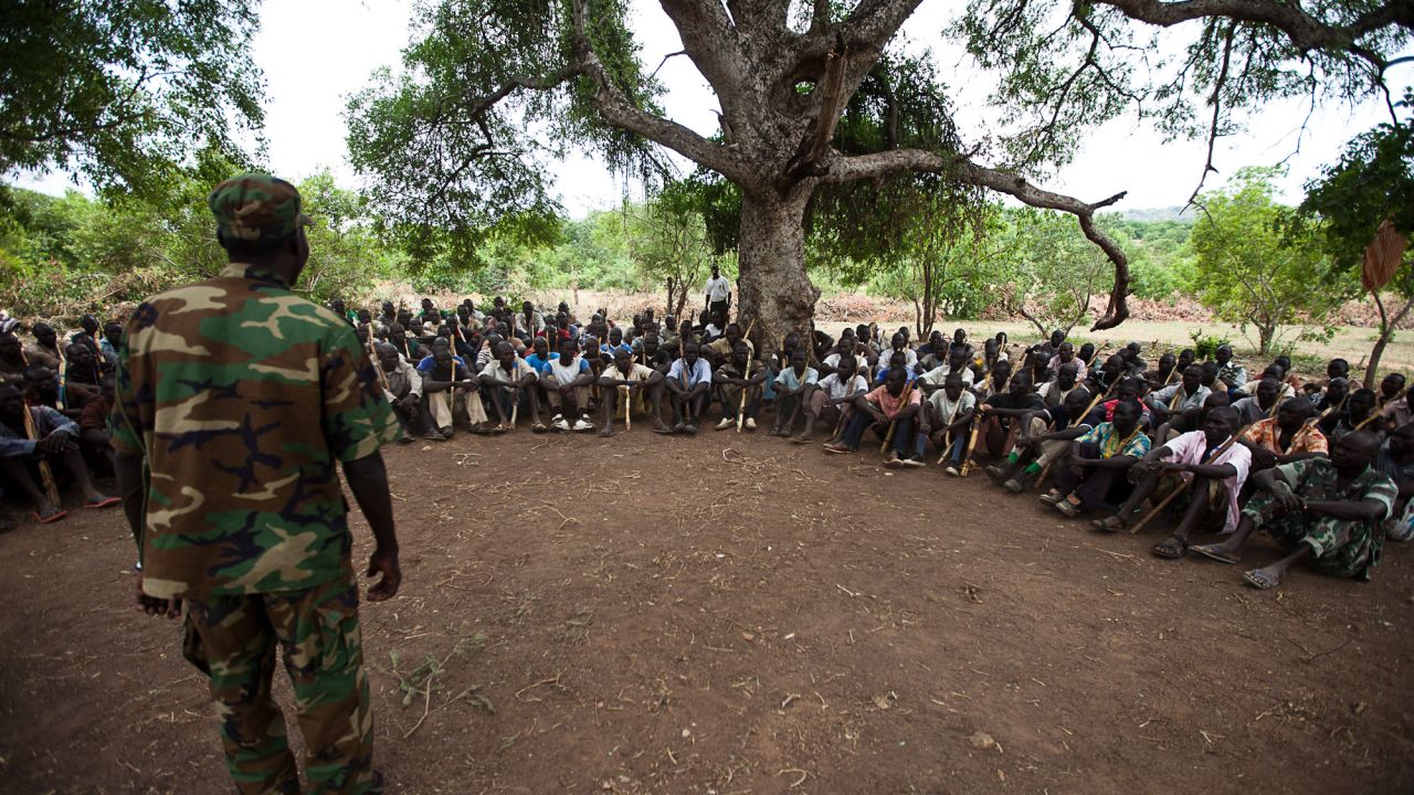New recruits for the Sudan People's Liberation Army (SPLA) attend a training session in the area of South Kordofan in July 11, 2011.