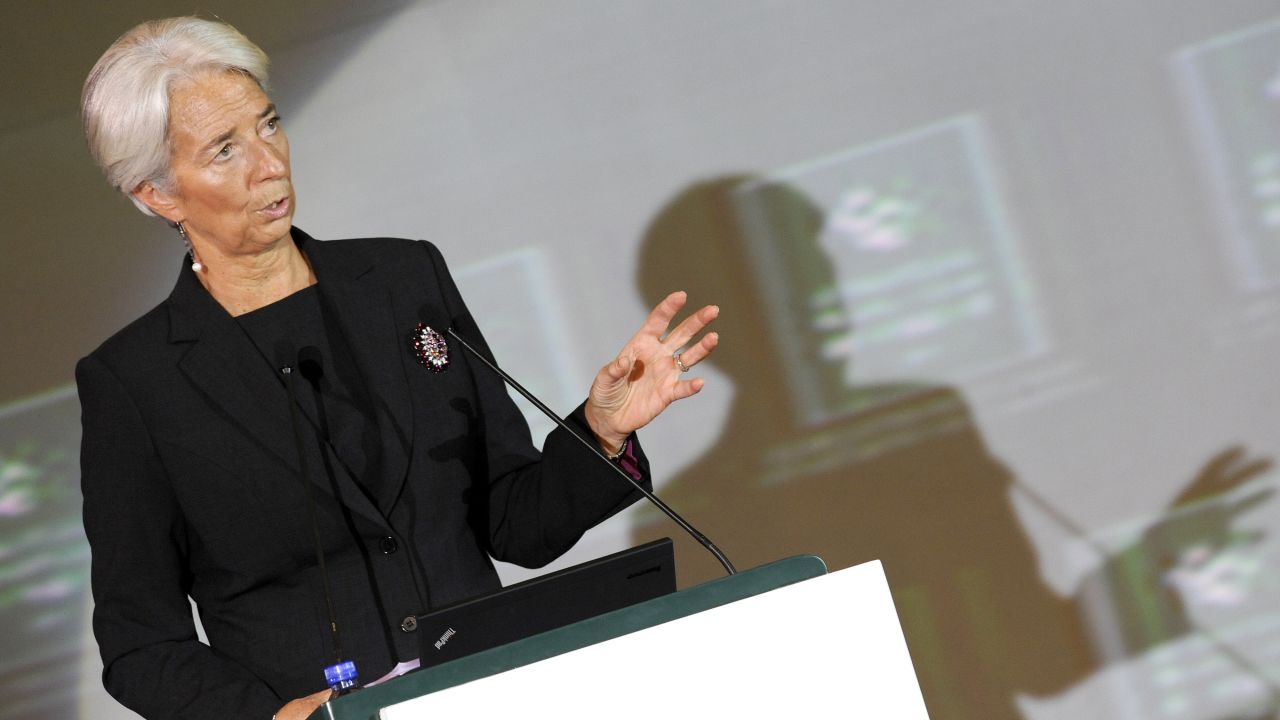 File photo of International Monetary Fund chief Christine Lagarde speaking at the International Finance Forum in Beijing on November.
