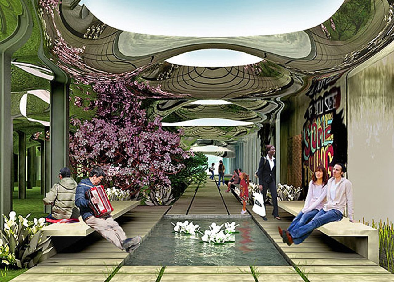 A digital image of the proposed park shows ponds, colorful foliage, ambling walkways and park benches, if ever built, the Delancey Underground park would be an open community space and tourist attraction.