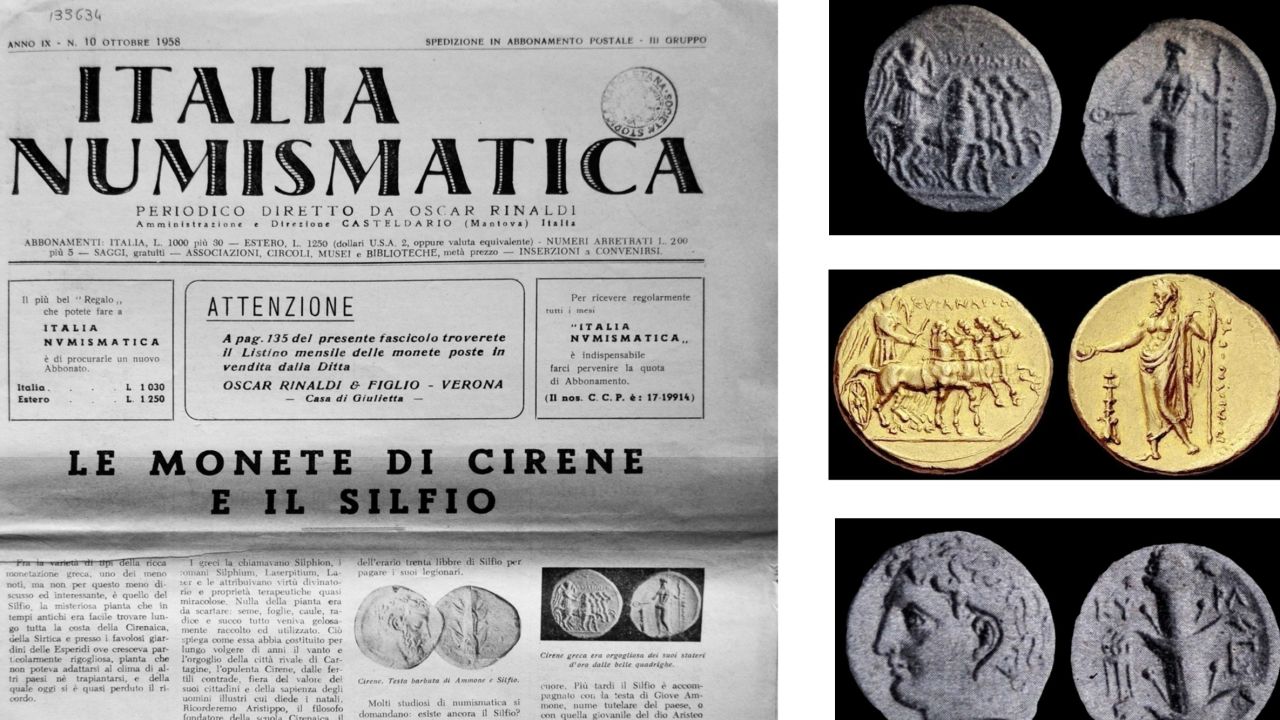 Ancient Greek gold and silver coins listed in the original Italian inventory of the "Benghazi Treasure" which has now disappeared.