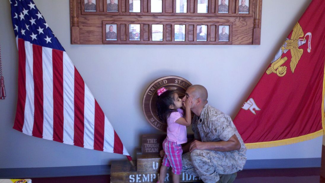Ashley Gomez <a href="http://ireport.cnn.com/docs/DOC-701104">posted a tribute to her husband</a>, Gunnery Sergeant Elder Gomez. The two have been married for five years and have a three-year-old daughter, Evie. Gomez has served in three combat tours to Iraq, is a black belt instructor in the Marine Corps Martial Arts program, has mentored at-risk teens in their local school system and is a sheriff's deputy. "I admire him for his selflessness," Gomez said. "My sister once said, 'I am so happy that Elder willingly goes so that my sons don't have to go.' I used to cry at the thought of deployments, and I still do, but I think about my sister's comment, and it brings me peace."