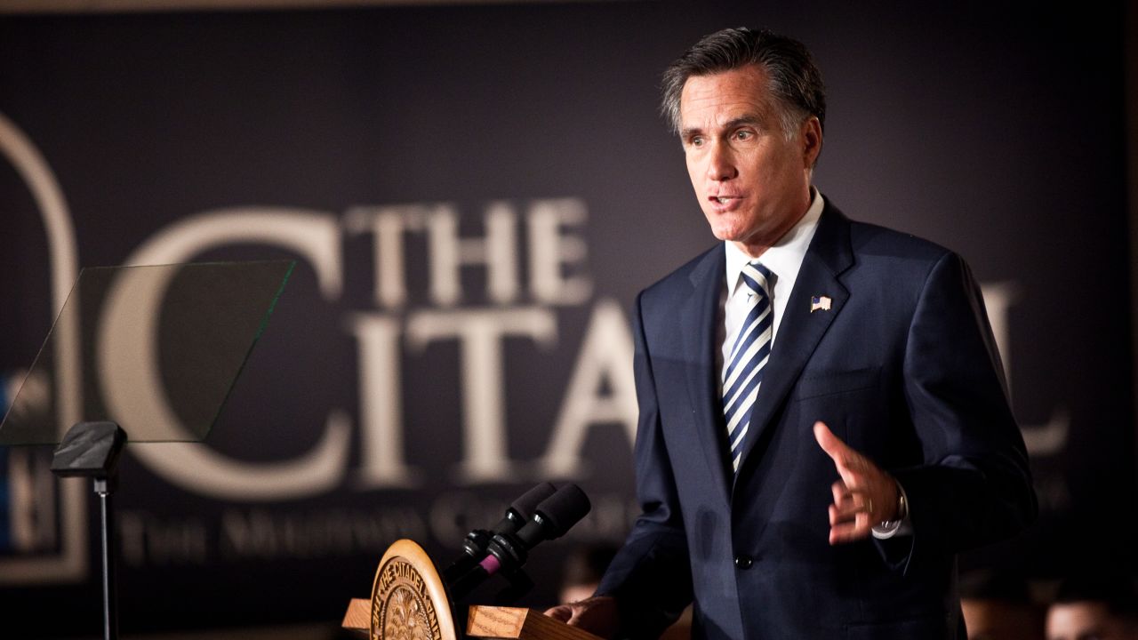 Mitt Romney gives a foreign policy address last month at The Citadel in Charleston, South Carolina.