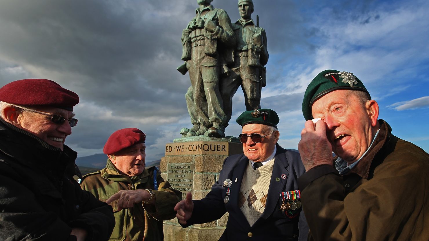 Veterans observe the two-minute silence at Spean Bridge in Scotland as a mark of respect for the war dead on November 11, 2011.
