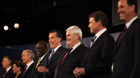 Republican presidential candidates are introduced to the audience at the South Carolina Presidential Debate at Wofford College.