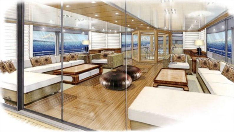 Features onboard include a beach salon, swimming pool, beauty salon and fitness center.