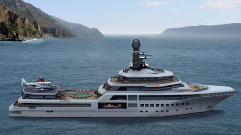 The superyacht features a six-man submarine that can be driven into her very own "James Bond-style" garage.