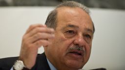 Mexican tycoon Carlos Slim speaks during a press conference at the Soumaya Museum in Mexico City, on the eve of its opening to the public, on March 28, 2011..