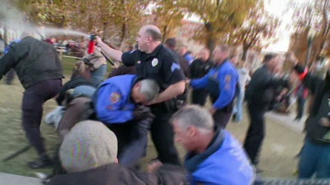 Occupy Denver protesters clash with police Wednesday.