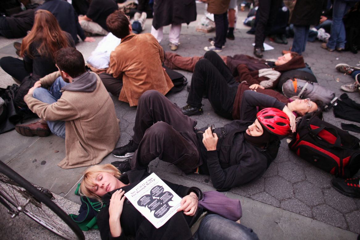 Protesters regroup in Foley Square on Tuesday morning.