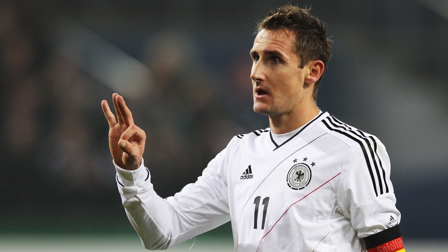 Miroslav Klose celebrates his goal in the 3-0 rout of the Netherlands in Hamburg