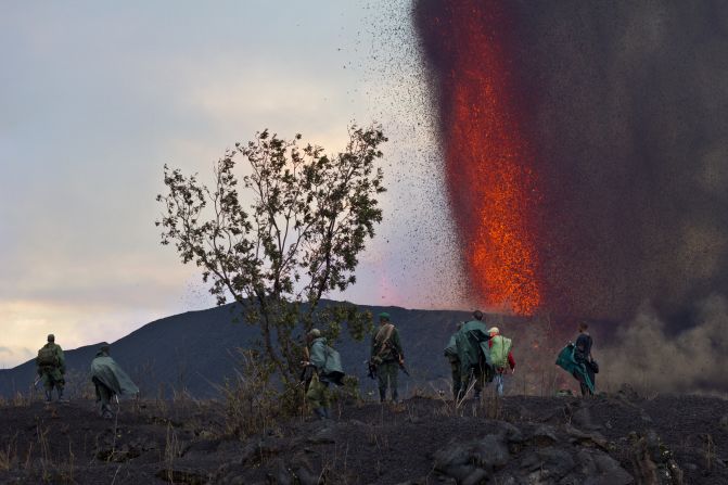 The team trek to the northern side of the volcano where tourists will be able to watch as red hot lava is spewed out of the Earth from as close as 1.5km away.