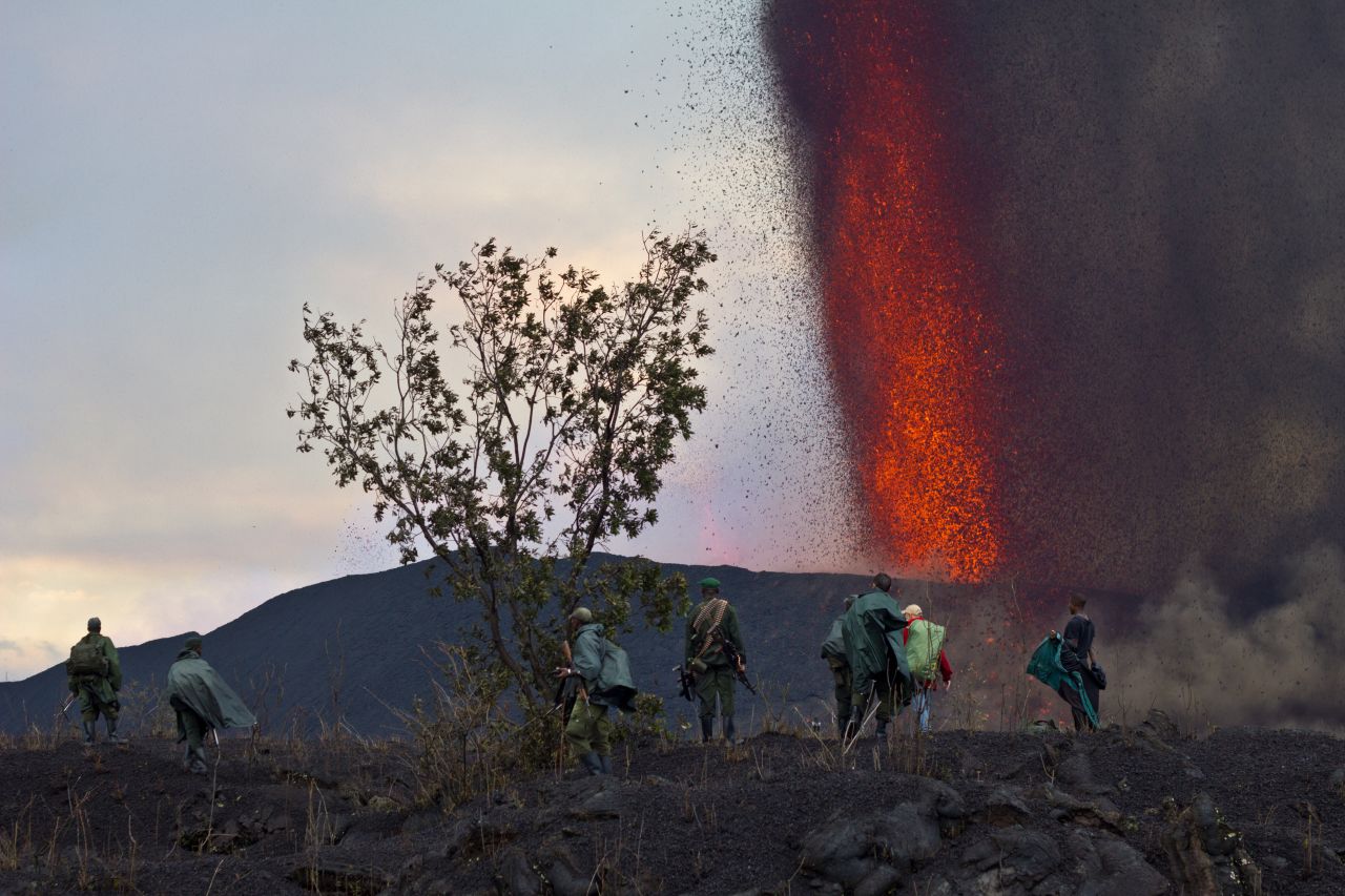 The team trek to the northern side of the volcano where tourists will be able to watch as red hot lava is spewed out of the Earth from as close as 1.5km away.