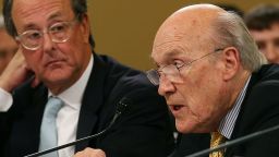 Former Sen. Alan Simpson, right, and Erskine Bowles take part in a hearing by the congressional debt reduction supercommittee Nov. 1.
