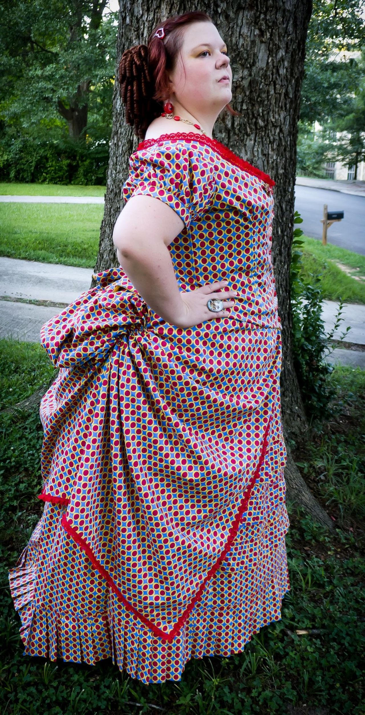 Gretchen Jacobsen models her "rum punch ballgown" design.