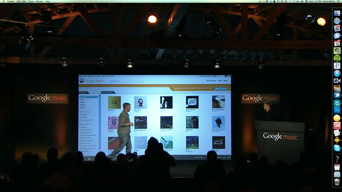 Google executives announce the Google Music store and locker at a news conference in Los Angeles.