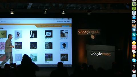 Google executives announce the Google Music store and locker at a news conference in Los Angeles.