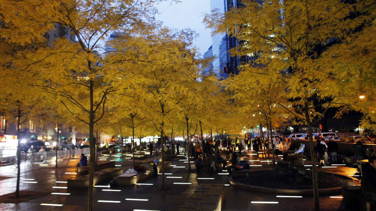 New York's Zuccotti Park is nearly empty at dawn on Wednesday.