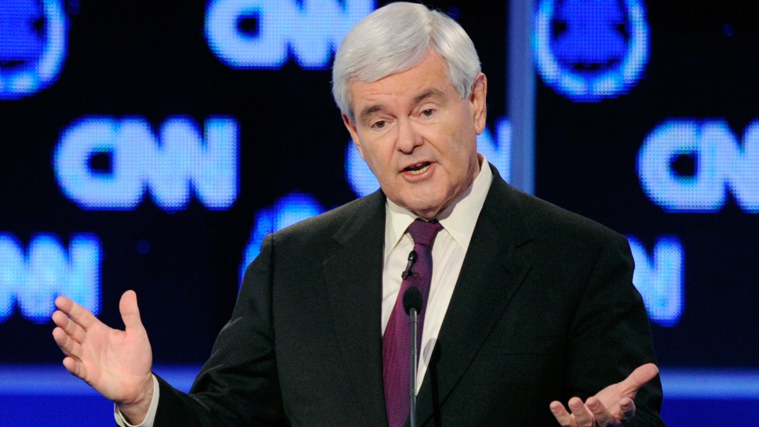 Former House Speaker Newt Gingrich speaks during a CNN Republican presidential debate October 18 in Las Vegas, Nevada. 