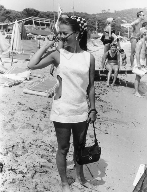Wood is photographed on the beach in Saint-Tropez in 1968.  