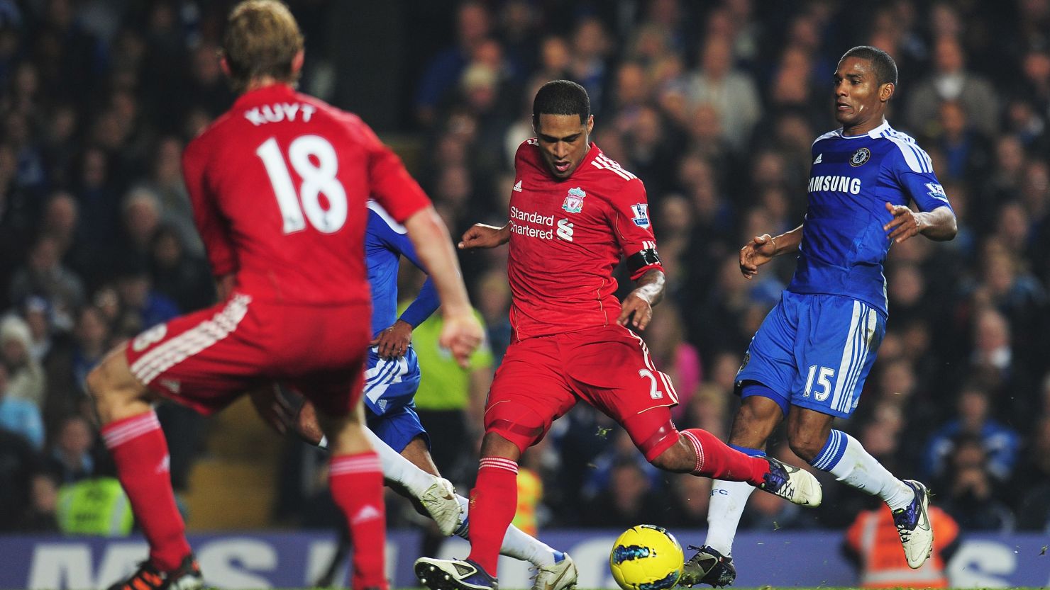 Glen Johnson's stunning late goal saw Chelsea slump to another home defeat.