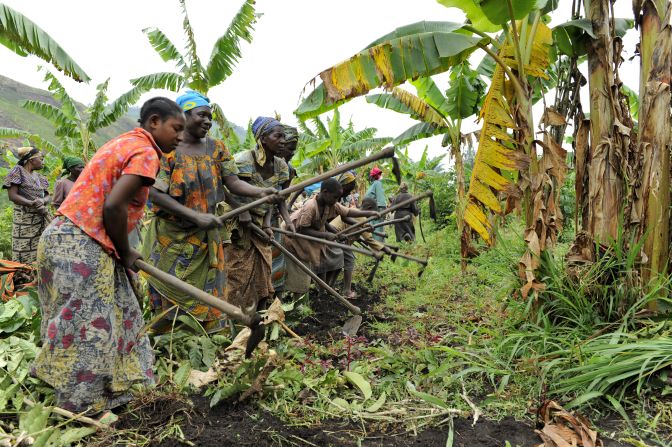 Each week the women, if they feel strong enough, get together to work on a plot of land. The crops are eaten at the center and sold at market. 