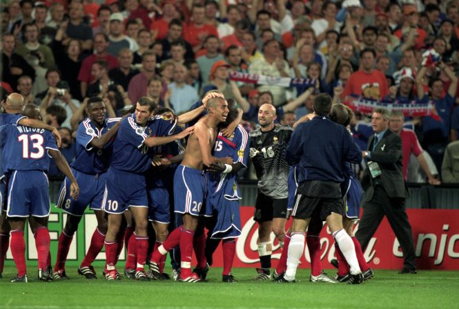 France went into Euro 2000 as hot favorites after winning the World Cup two years previously, but their hopes of victory looked over as Italy led 1-0 in the final going into injury time. However, Sylvain Wiltord leveled with virtually the last kick of the game and remarkably David Trezeguet then broke Italian hearts with the winning golden goal in extra time.