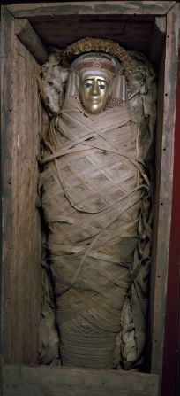 The items in the museum's collection cover 5,000 years of history in the Nile Valley. <br /><br />Pictured is a Ptolemaic coffin and mummy with gilt mask and loral garlands, c.30 BC-AD 641. 