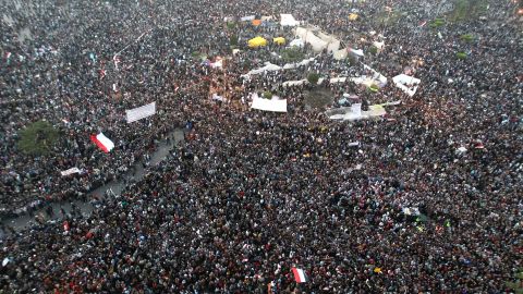 Thousands of protesters gather in Cairo's Tahrir Square on the fourth day of clashes with security forces on Tuesday.