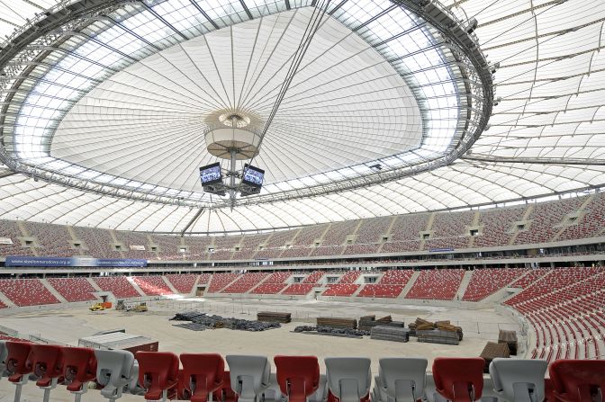The National Stadium in the Polish capital of Warsaw has a capacity of over 58,000 and will play host to a semifinal, a quarterfinal and Group A matches.  Euro 2012 will kick-off at the newly-built arena on June 8.