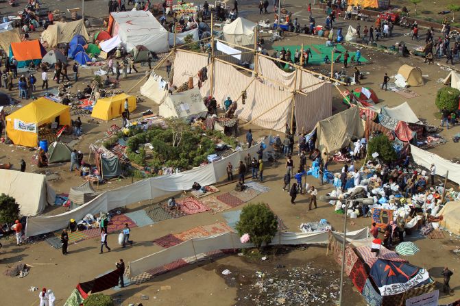 Injured protesters are treated Wednesday at a makeshift field hospital in the square. 