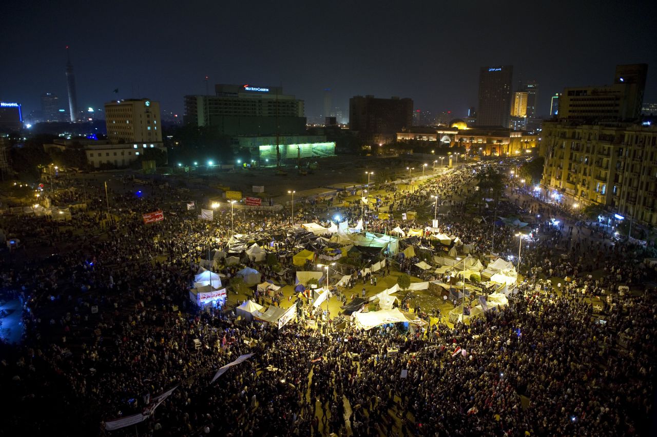 Demonstrators fill Tahrir Square on Thursday, November 24, after a sixth day of continued protests in Cairo. 