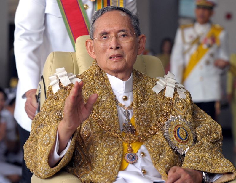 King Bhumibol Adulyadej waves to well-wishers after the royal ceremony for his 83rd birthday in Bangkok on December 5, 2010. The Thai King is the world's longest reigning monarch and is reverred by most Thais as a unifying force in a politically turbulent nation. 