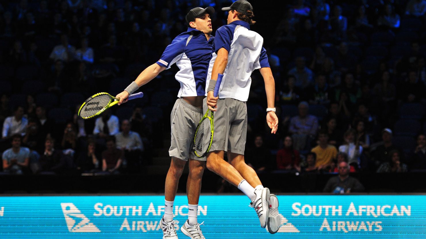 Mike and Bob Bryan celebrate a victory at the ATP World Tour Finals in London last month with their trademark chest bump. 