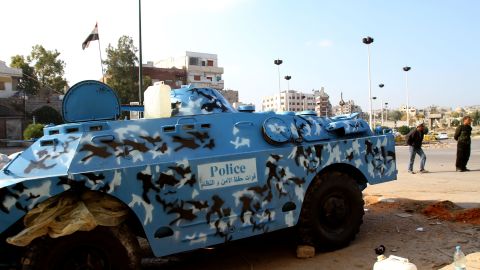 A Syrian police armored vehicle stands in the center of the flashpoint city of Homs on November 24, 2011.