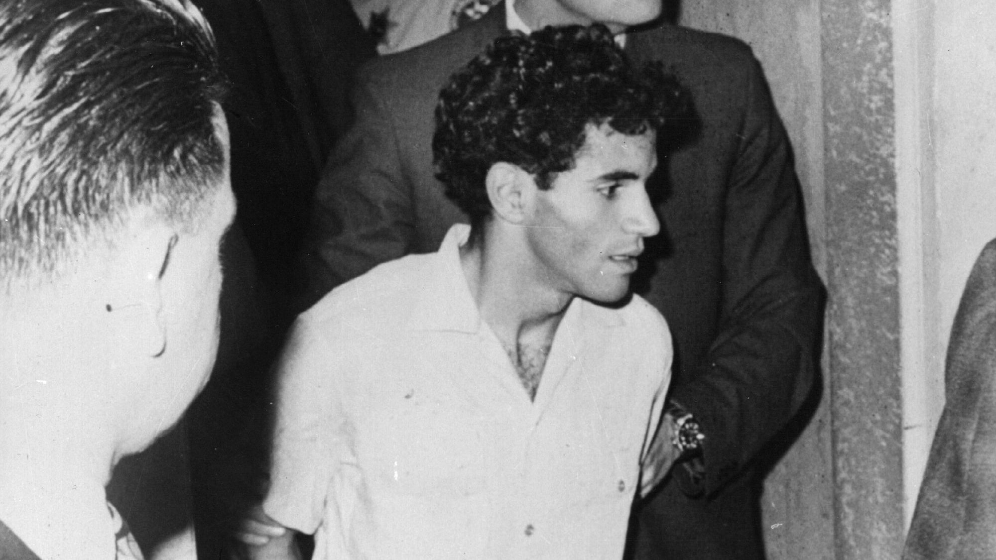 Sirhan Sirhan is taken into custody after the fatal shooting of Sen. Robert F. Kennedy in 1968.