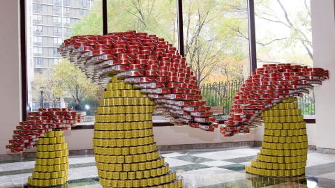 Canstruction design teams build sculptures out of canned foods, which are later donated to local food banks.