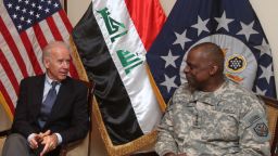US Vice President Joe Biden (L) meets with General Lloyd Austin, the commander of United States Forces - Iraq (USF-I), and US ambassador in Iraq James Jeffrey (unseen) at the US embassy upon the former's arrival at Baghdad on a surprise visit on November 29, 2011, during which he is due to meet top Iraqi officials, as American troops depart Iraq ahead of a year-end deadline. AFP PHOTO/AHMAD AL-RUBAYE (Photo credit should read AHMAD AL-RUBAYE/AFP/Getty Images) 