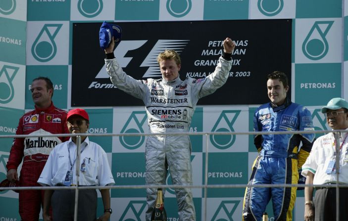 The Finn moved to McLaren in 2002, clinching his first grand prix victory in Malaysia during the 2003 season. Raikkonen would eventually finish the year second in the drivers' standings behind the legendary Michael Schumacher.