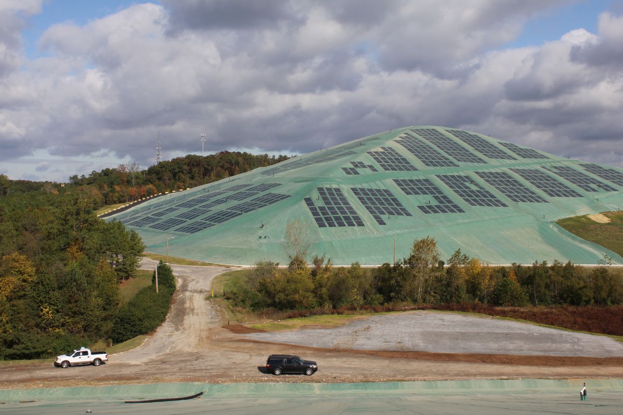 Gas pumpsdriven deep underground also collect the build of methane gas under the plastic cover. 