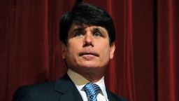 This February 15, 2008 file photo shows then Illinois Governor Rod Blagojevich at a press conference at Northern Illinois University in DeKalb, Illinois.