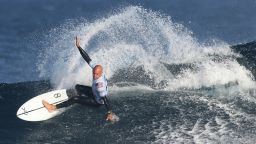 US surfer Kelly Slater competes during the Margaret River Pro surfing competition at Margaret River, in Perth Western Australia on April 16, 2024. (Photo by COLIN MURTY / AFP) / -- IMAGE RESTRICTED TO EDITORIAL USE - STRICTLY NO COMMERCIAL USE -- (Photo by COLIN MURTY/AFP via Getty Images)
