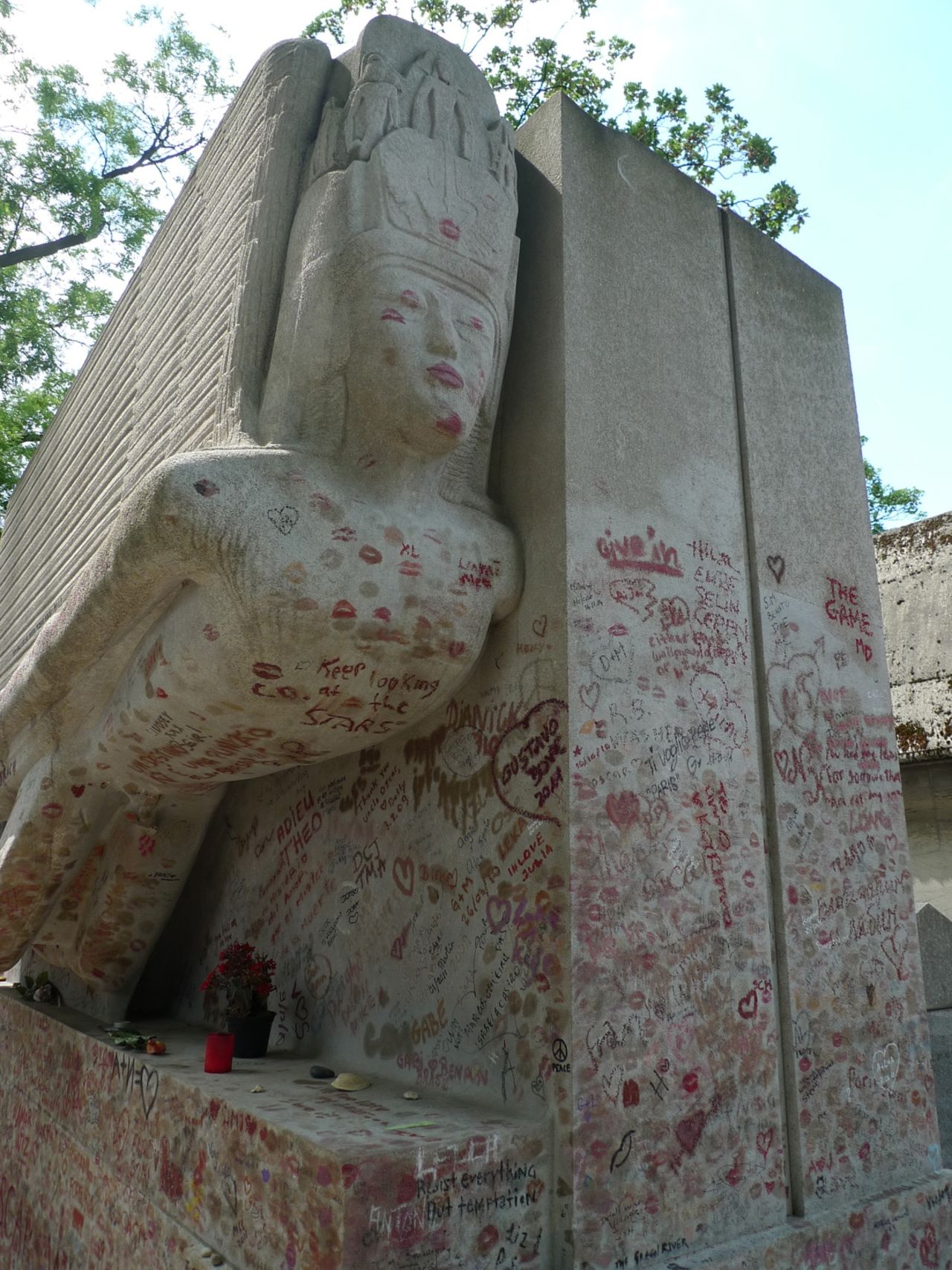 The monument, in the shape of a flying Assyrian-style angel, has been damaged over the years by grafitti -- and by someone who chopped off its genitals in the early 1960s.